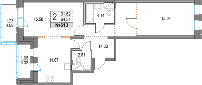 59,6 м², 2-комнатная квартира 15 100 000 ₽ - изображение 62
