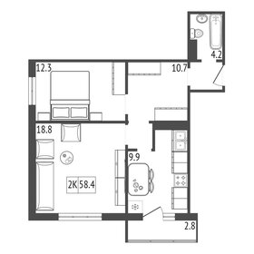 Квартира 58,4 м², 2-комнатная - изображение 1