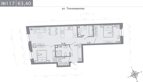 Квартира 63,4 м², 2-комнатная - изображение 1