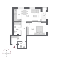 Квартира 54,9 м², 2-комнатная - изображение 2