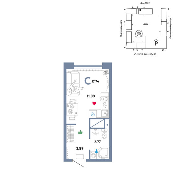 19 м², квартира-студия 4 100 000 ₽ - изображение 94