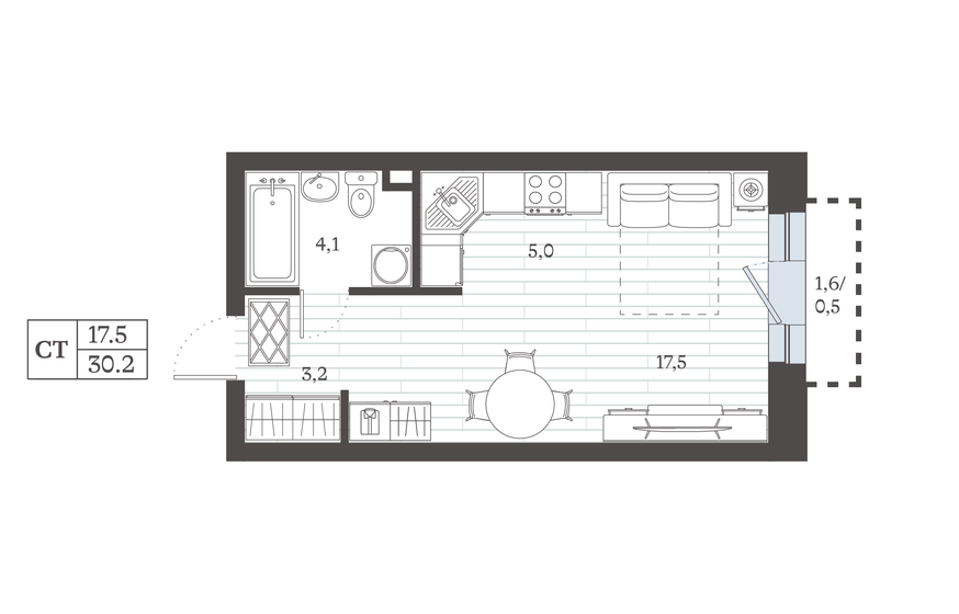 29,7 м², квартира-студия 6 336 092 ₽ - изображение 35