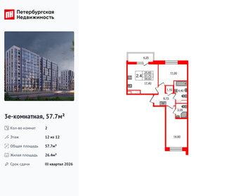 Квартира 57,7 м², 2-комнатная - изображение 1