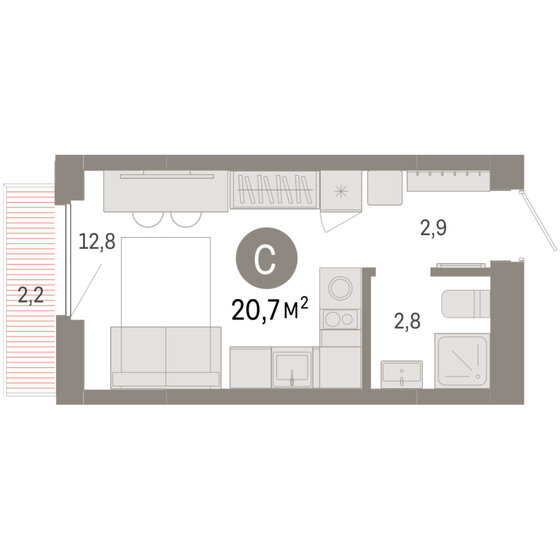 20,2 м², квартира-студия 2 500 000 ₽ - изображение 59