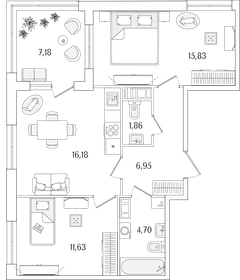 Квартира 60,7 м², 2-комнатная - изображение 1