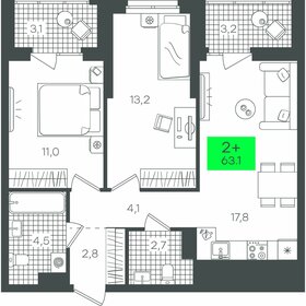 Квартира 63,1 м², 2-комнатная - изображение 1