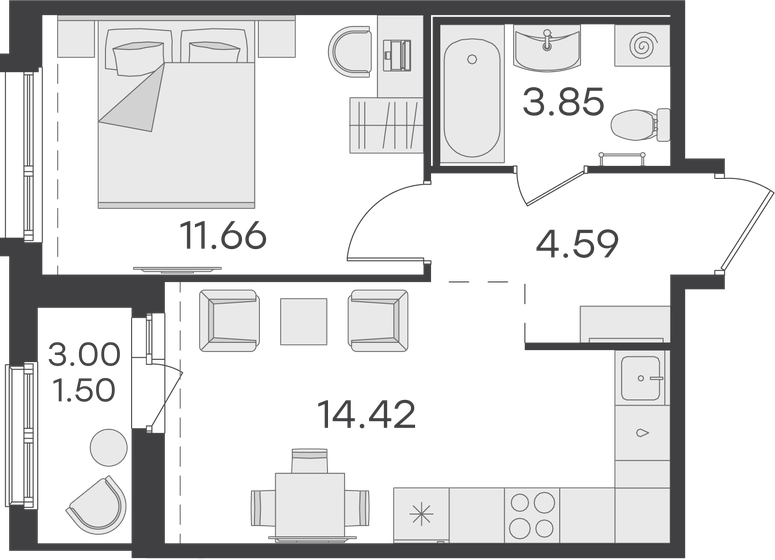 42,4 м², 1-комнатная квартира 12 016 828 ₽ - изображение 31
