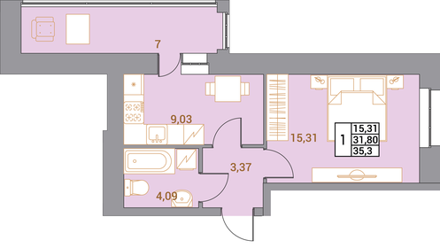 Квартира 35,3 м², 1-комнатная - изображение 1