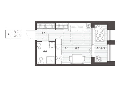 Квартира 26,8 м², студия - изображение 1