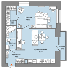 Квартира 52 м², 1-комнатная - изображение 2