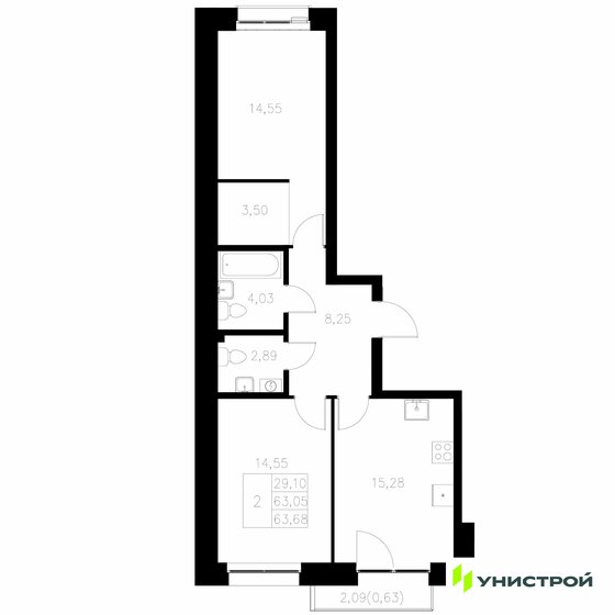 63,7 м², 2-комнатная квартира 18 220 000 ₽ - изображение 38
