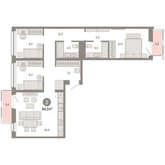 Квартира 94,3 м², 3-комнатная - изображение 3