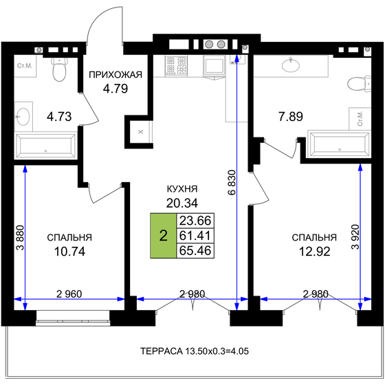 64,2 м², 2-комнатная квартира 13 302 240 ₽ - изображение 29