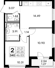 Квартира 46,5 м², 2-комнатная - изображение 1