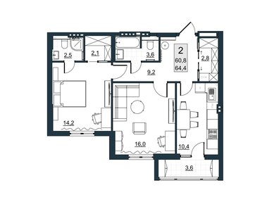 Квартира 60,8 м², 2-комнатная - изображение 2