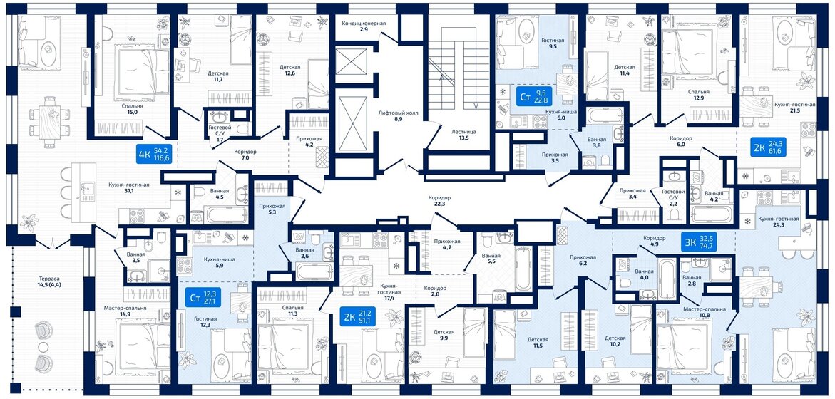 76,1 м², 2-комнатная квартира 13 393 600 ₽ - изображение 48
