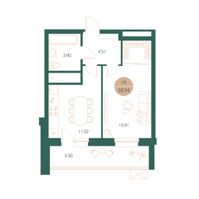 Квартира 38,9 м², 1-комнатная - изображение 1