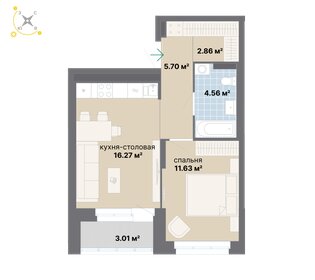 Квартира 44 м², 1-комнатная - изображение 1