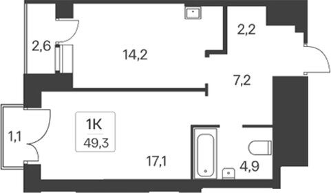 Квартира 49 м², 1-комнатная - изображение 1
