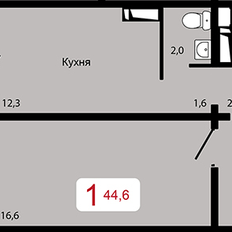 Квартира 44,6 м², 1-комнатная - изображение 1
