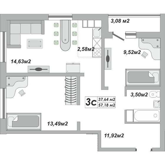 47 м², 2-комнатная квартира 3 388 000 ₽ - изображение 53