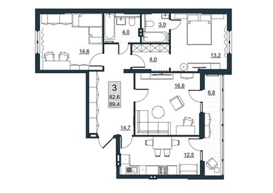 Квартира 82,6 м², 3-комнатная - изображение 2