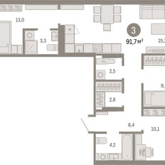 Квартира 91,7 м², 3-комнатная - изображение 3