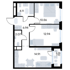 Квартира 52,7 м², 2-комнатная - изображение 3