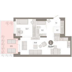 Квартира 75,6 м², 1-комнатная - изображение 3