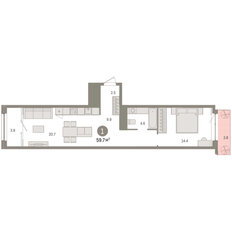 Квартира 59,7 м², 1-комнатная - изображение 3
