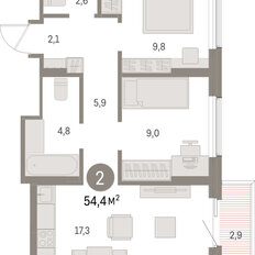 Квартира 54,4 м², 2-комнатная - изображение 3