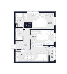 Квартира 69,5 м², 2-комнатная - изображение 1