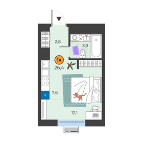 Квартира 26,4 м², студия - изображение 1