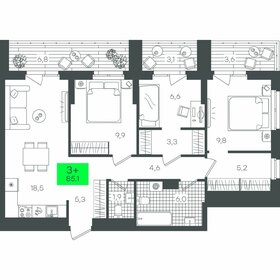 Квартира 85,2 м², 3-комнатная - изображение 1