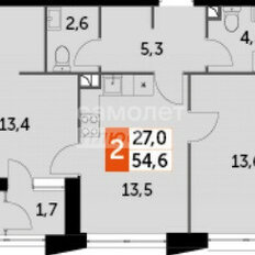 Квартира 54,6 м², 2-комнатная - изображение 2