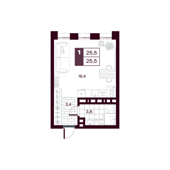 28,5 м², квартира-студия 4 442 000 ₽ - изображение 21
