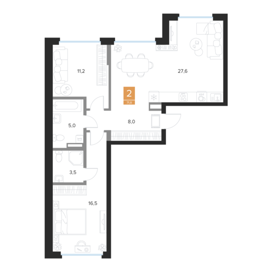 71,2 м², 2-комнатная квартира 9 490 000 ₽ - изображение 72