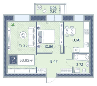 Квартира 53,8 м², 2-комнатная - изображение 1