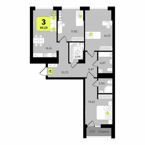 88,1 м², 3-комнатная квартира 10 100 000 ₽ - изображение 16