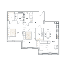 Квартира 119 м², 2-комнатная - изображение 1