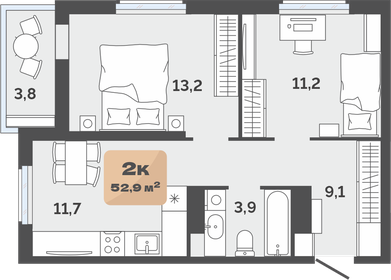 Квартира 51 м², 2-комнатная - изображение 1