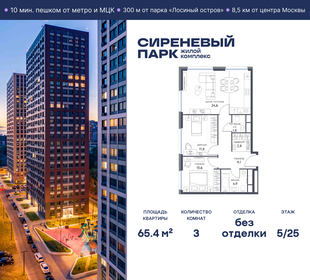 Квартира 65,4 м², 3-комнатная - изображение 1