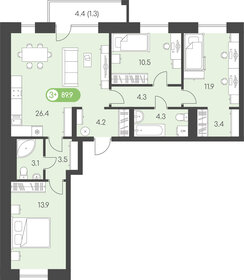 Квартира 89,9 м², 3-комнатная - изображение 1