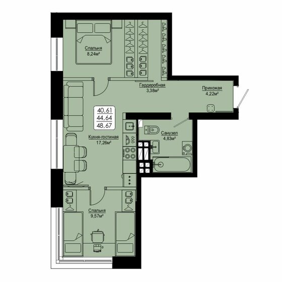 44,6 м², 1-комнатная квартира 9 463 680 ₽ - изображение 37