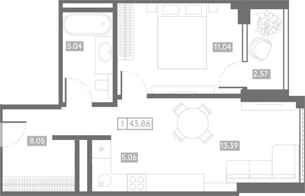 Квартира 43,9 м², 1-комнатная - изображение 1
