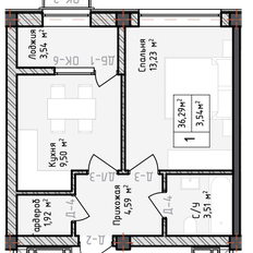 Квартира 36,3 м², 1-комнатная - изображение 2