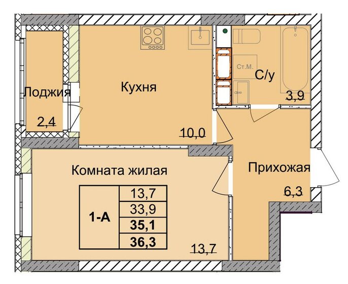 40,9 м², 1-комнатная квартира 8 510 000 ₽ - изображение 13