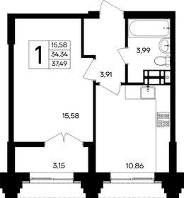 Квартира 37,5 м², 1-комнатная - изображение 1