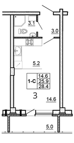 Квартира 28,5 м², студия - изображение 1