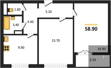 Квартира 58,9 м², 2-комнатная - изображение 1